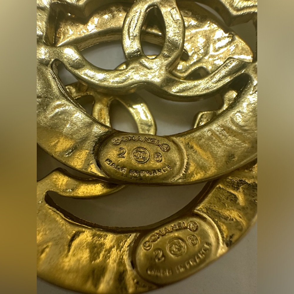 CHANEL Gold-Tone Circular CC Drop Earrings - Picture 3 of 3